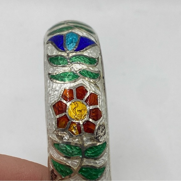 Bracelet Bangle Vintage Siam Enamel Decor Thailand 925 Sterling Silver /7.5”in - Picture 3 of 12